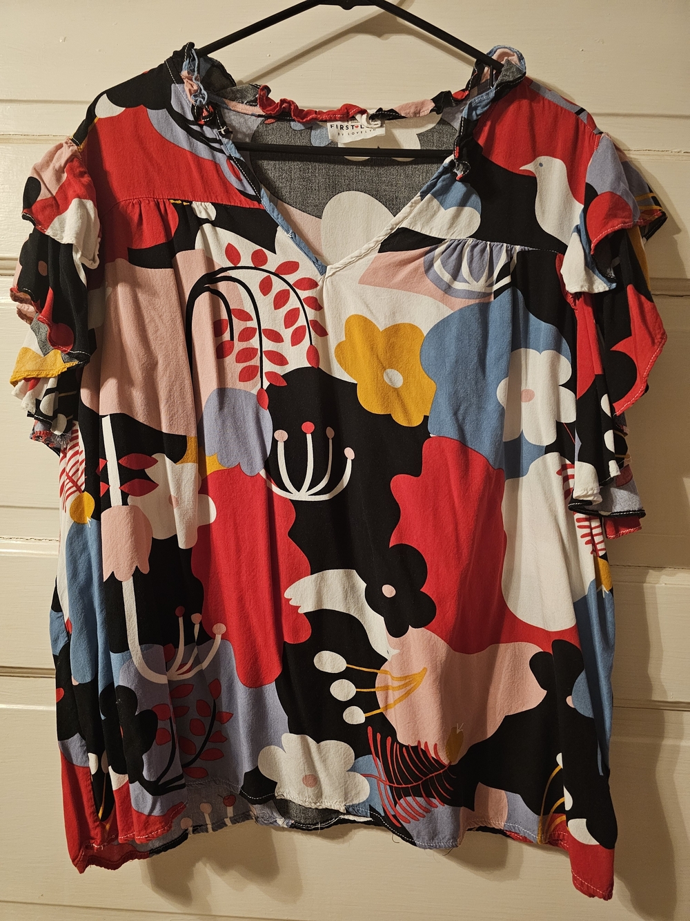 Multicolor Floral Print Women's Blouse - V-Neck Ruffle Sleeve